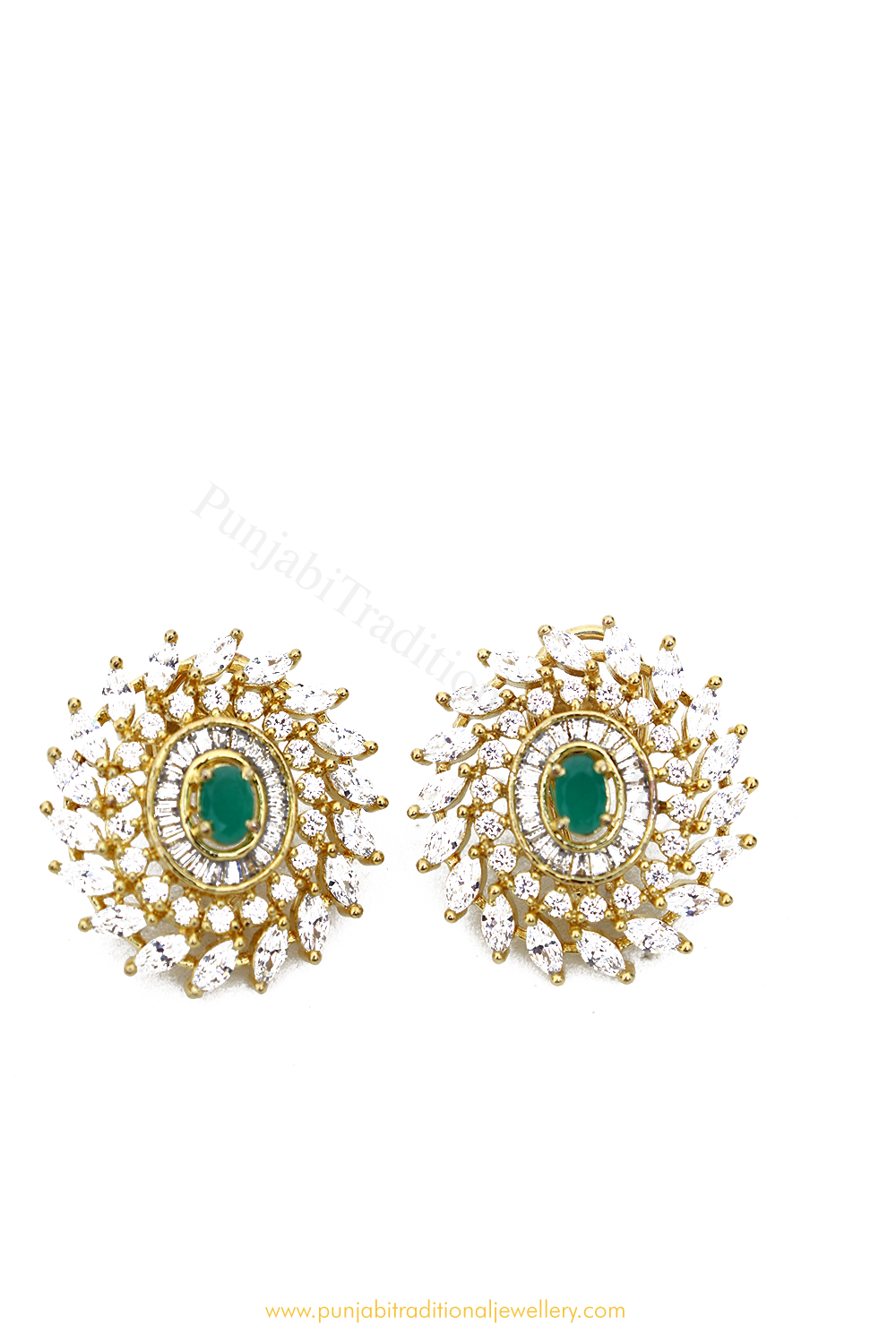 Gold Finished Emerald AD Studs By PTJ