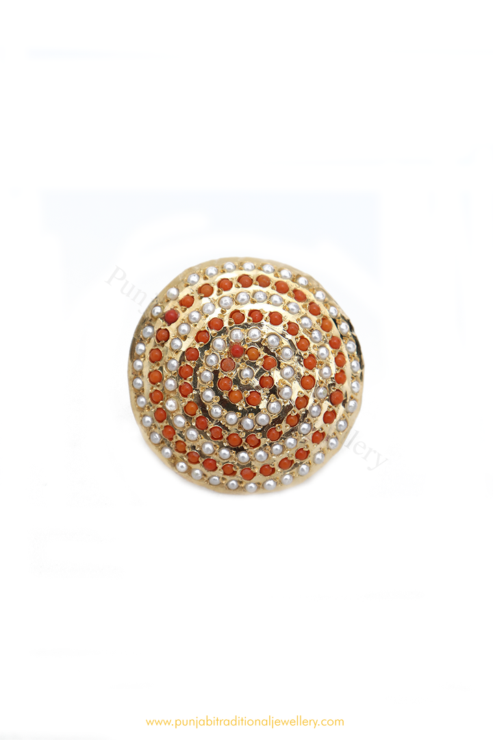 Gold Finished Monga Jadau Ring By PTJ