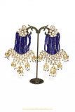 Gold Finished Blue Kundan Jhumar Earrings by PTJ