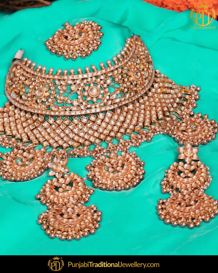 Antique Gold Finished Kundan Choker Necklace Set | Punjabi Traditional Jewellery Exclusive