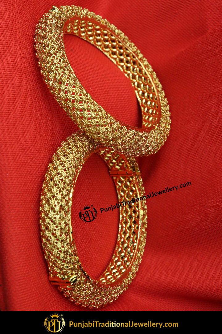 Kehkashan Gold Finished Karra Bangles (Pair)| Punjabi Traditional Jewellery Exclusive