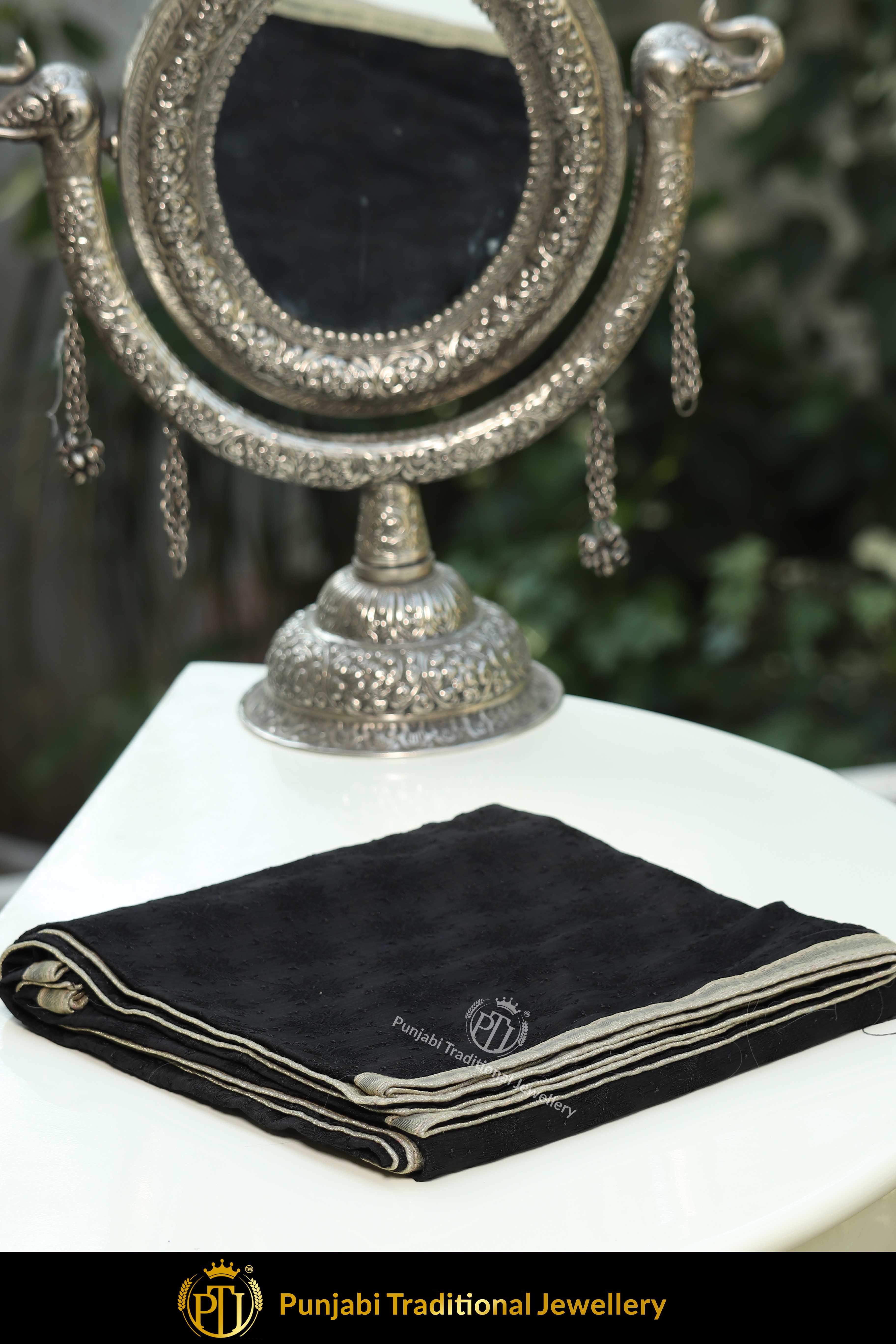 Black Color Pure Phulkari Dupatta By Punjabi Traditional Jewellery