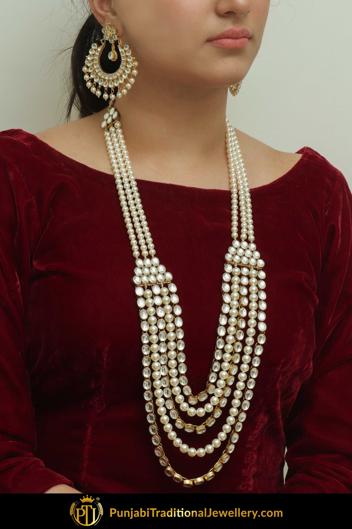 Eman Kundan Pearl Long Necklace Set | Punjabi Traditional Jewellery Exclusive