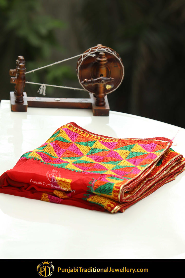 Multi Color Pure Phulkari Dupatta By Punjabi Traditional Jewellery