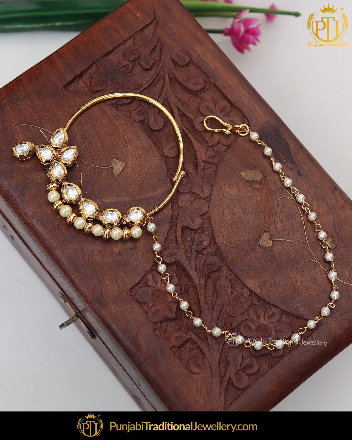 Gold Finished Kundan Pearl Nath | Punjabi Traditional Jewellery Exclusive