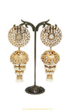 Gold Finished Pearl Kundan Jhumki Earrings by PTJ