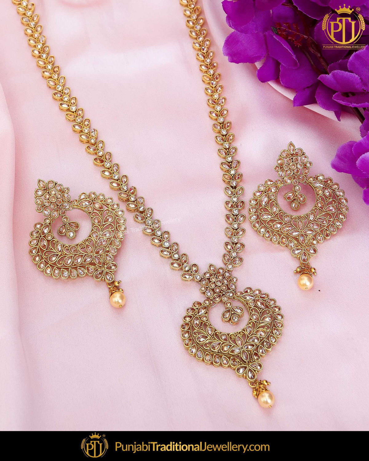 Gold Finished Champagne Stone Johda Long Set  | Punjabi Traditional Jewellery Exclusive