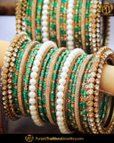 Green antique gold pearl Bangles Set (Both Hand Pair) | Punjabi Traditional Jewellery Exclusive