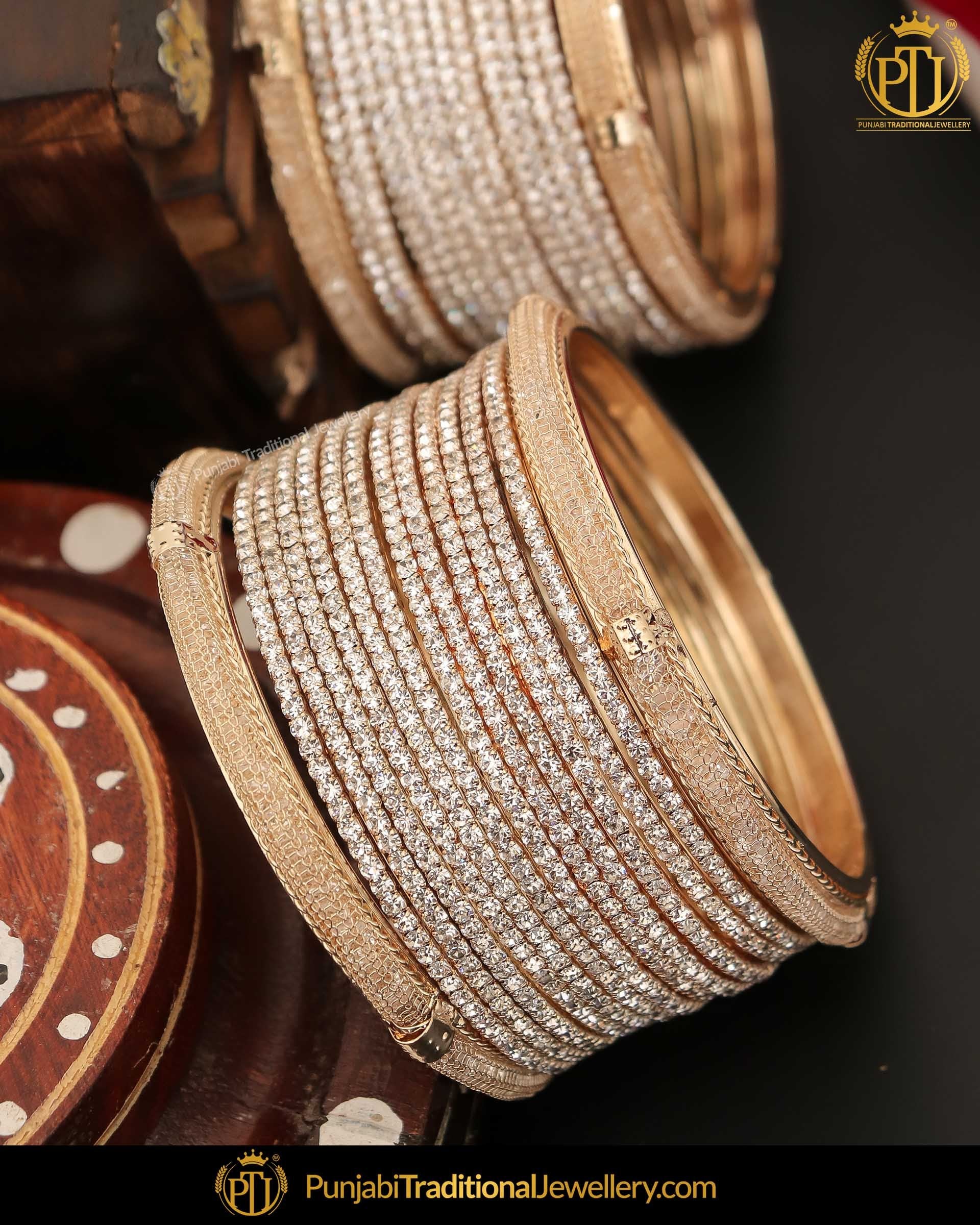 Silver Finished AD Stone Bangle Set (Both Hand Pair) | Punjabi Traditional Jewellery Exclusive