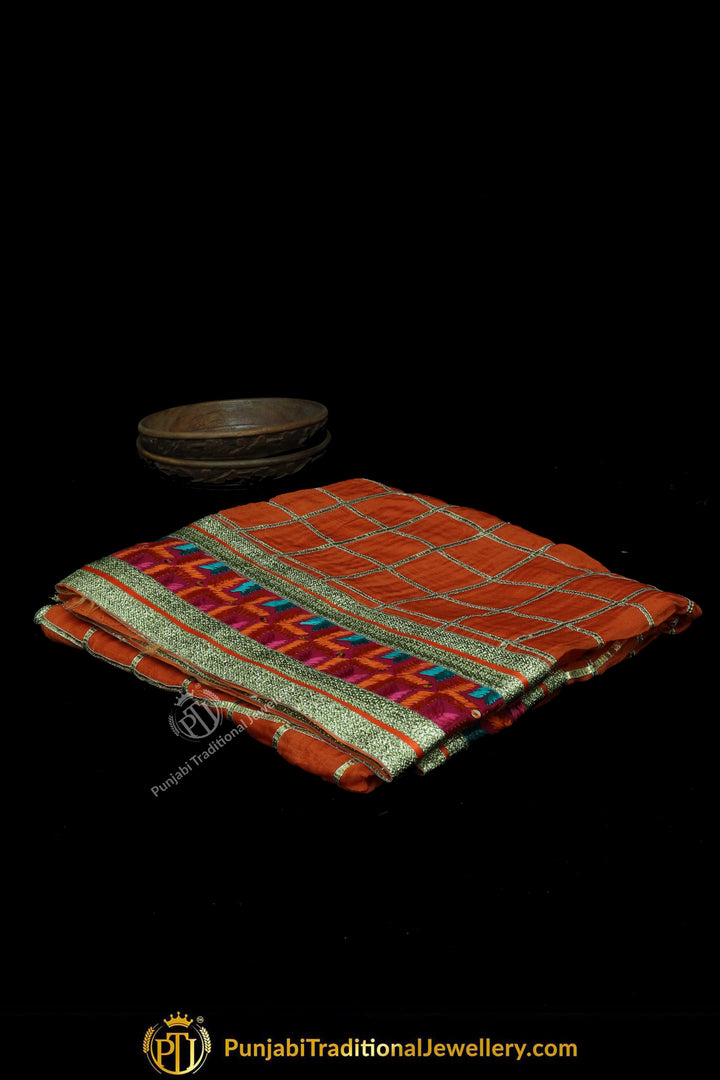Orange Color & Multi Color Dupatta Pure Phulkari By Punjabi Traditional Jewellery