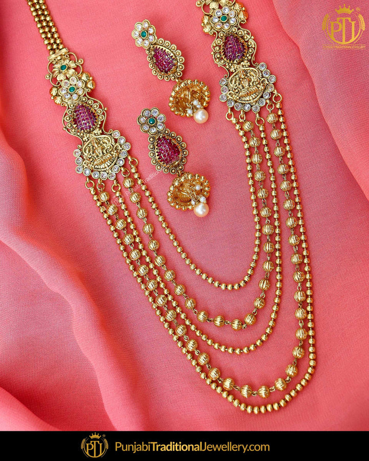 Antique Gold Finished Emerald Rubby Johda long Set | Punjabi Traditional Jewellery Exclusive