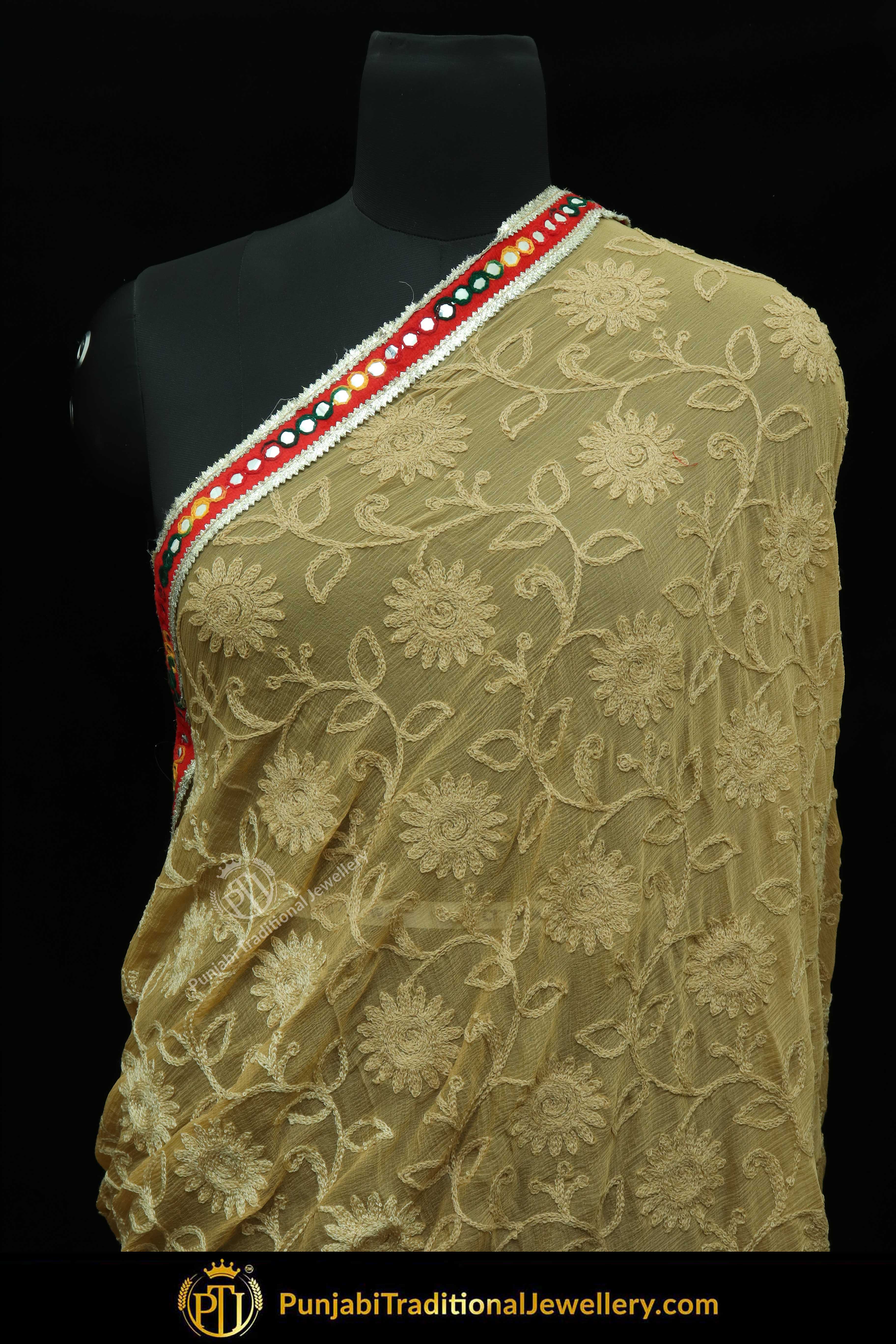 White Color Pure Phulkari Dupatta By Punjabi Traditional Jewellery
