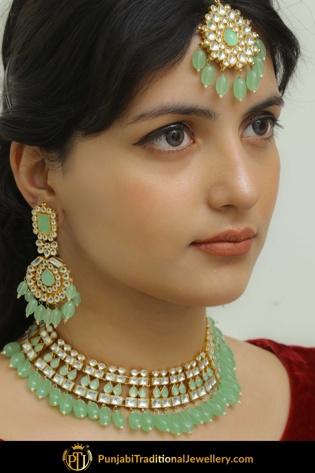 Aleesa New Jade Kundan Necklace & Earring Tikka Set | Punjabi traditional Jewellery Exclusive