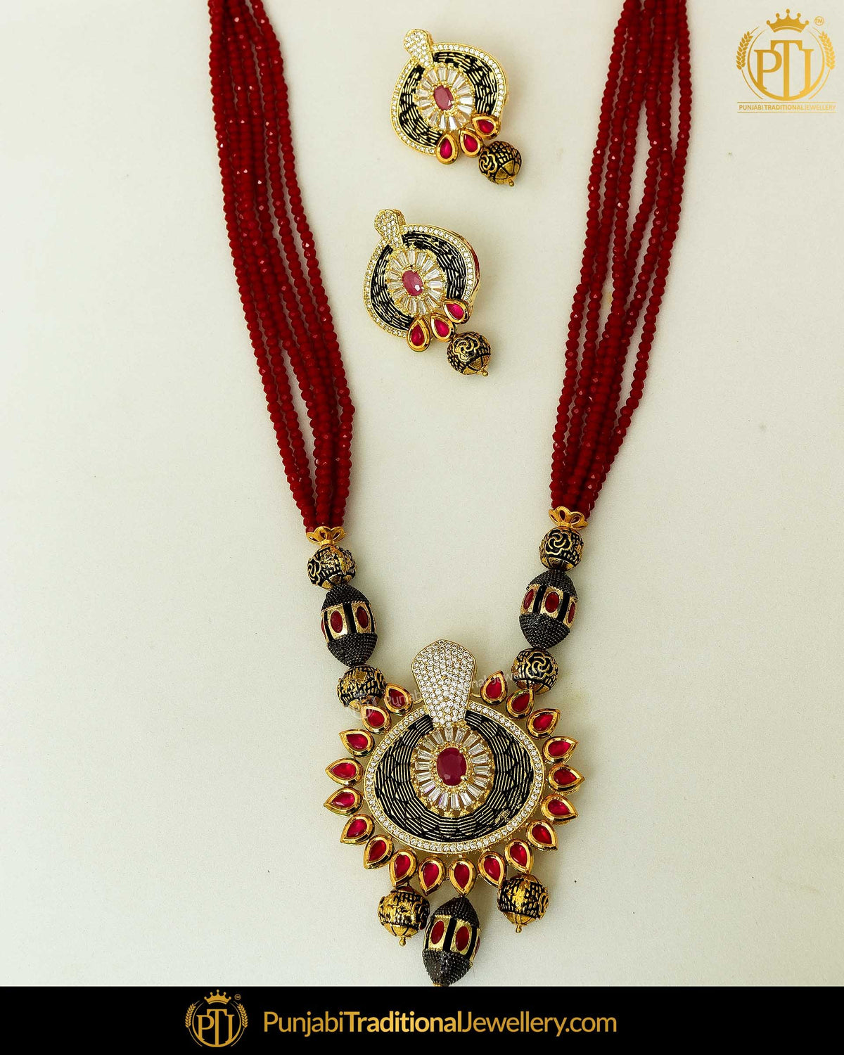Gold Finished Rubby Pearl Kundan Mala Necklace Set | Punjabi Traditional Jewellery Exclusive