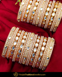 Gold Finished Kundan Pearl Bangles Set (Both Hand Pair) | Punjabi Traditional Jewellery Exclusive