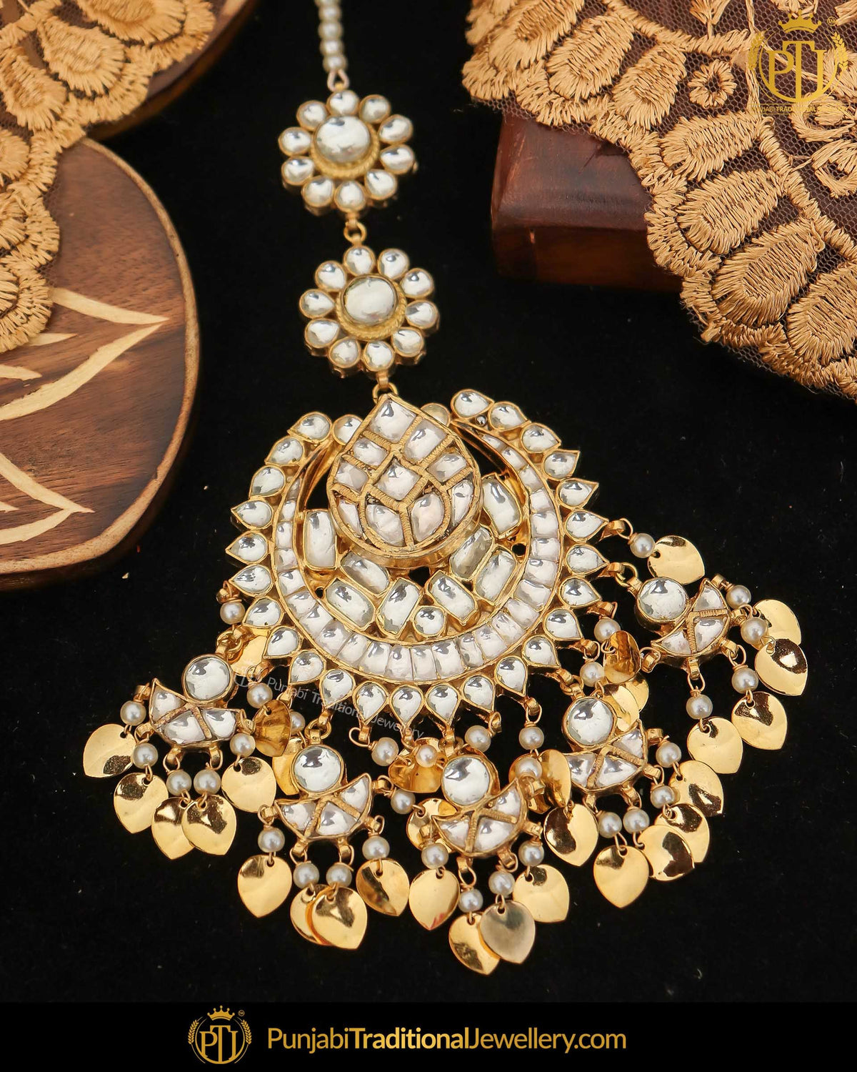 Gold Finished Kundan Pippal Patti Pearl Tikka | Punjabi Traditional Jewellery Exclusive