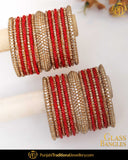 Red & Gold (For Both Hands) Glass Bangles Set | Punjabi Traditional Jewellery Exclusive