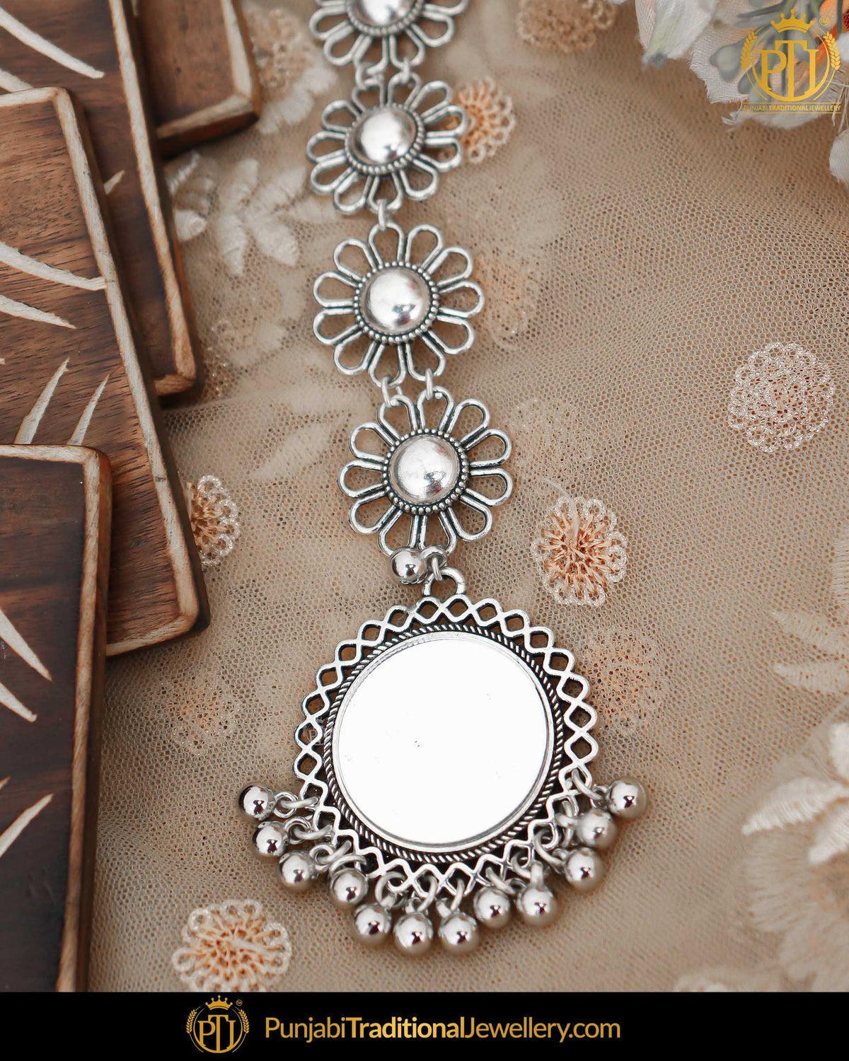 Afghan Silver Finished Oxidised Mirror Tikka | Punjabi Traditional Jewellery Exclusive