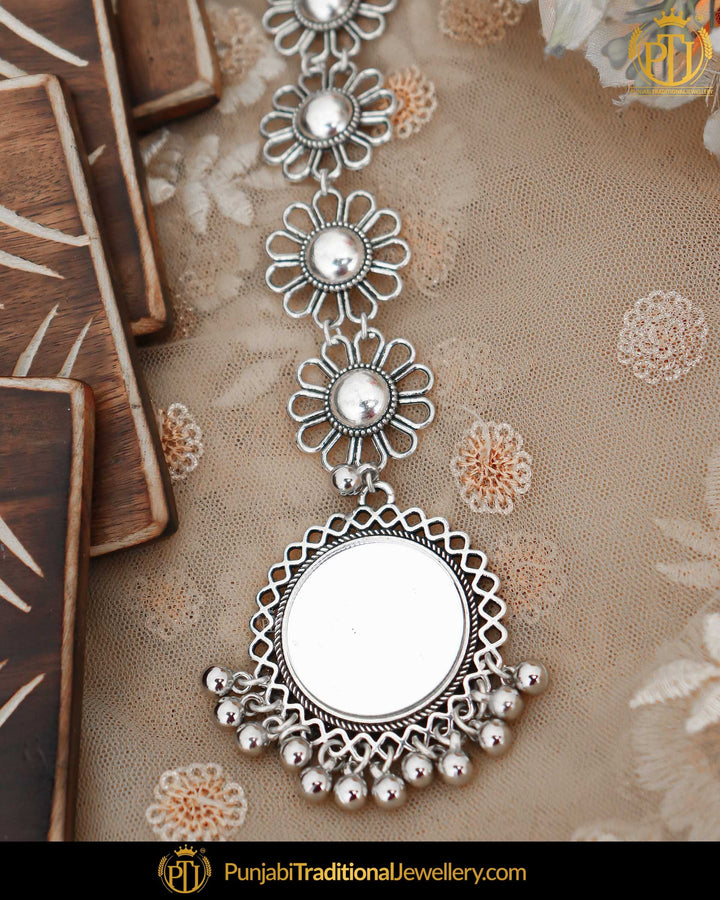 Afghan Silver Finished Oxidised Mirror Tikka | Punjabi Traditional Jewellery Exclusive