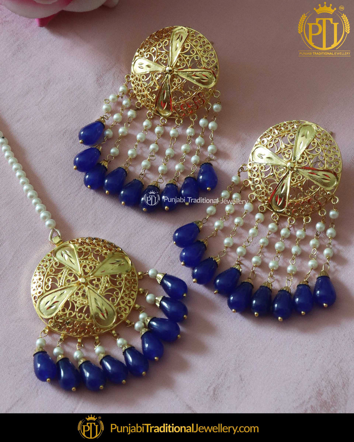 Blue Jhumar Earrings & Tikka Set | Punjabi Traditional Jewellery Exclusive
