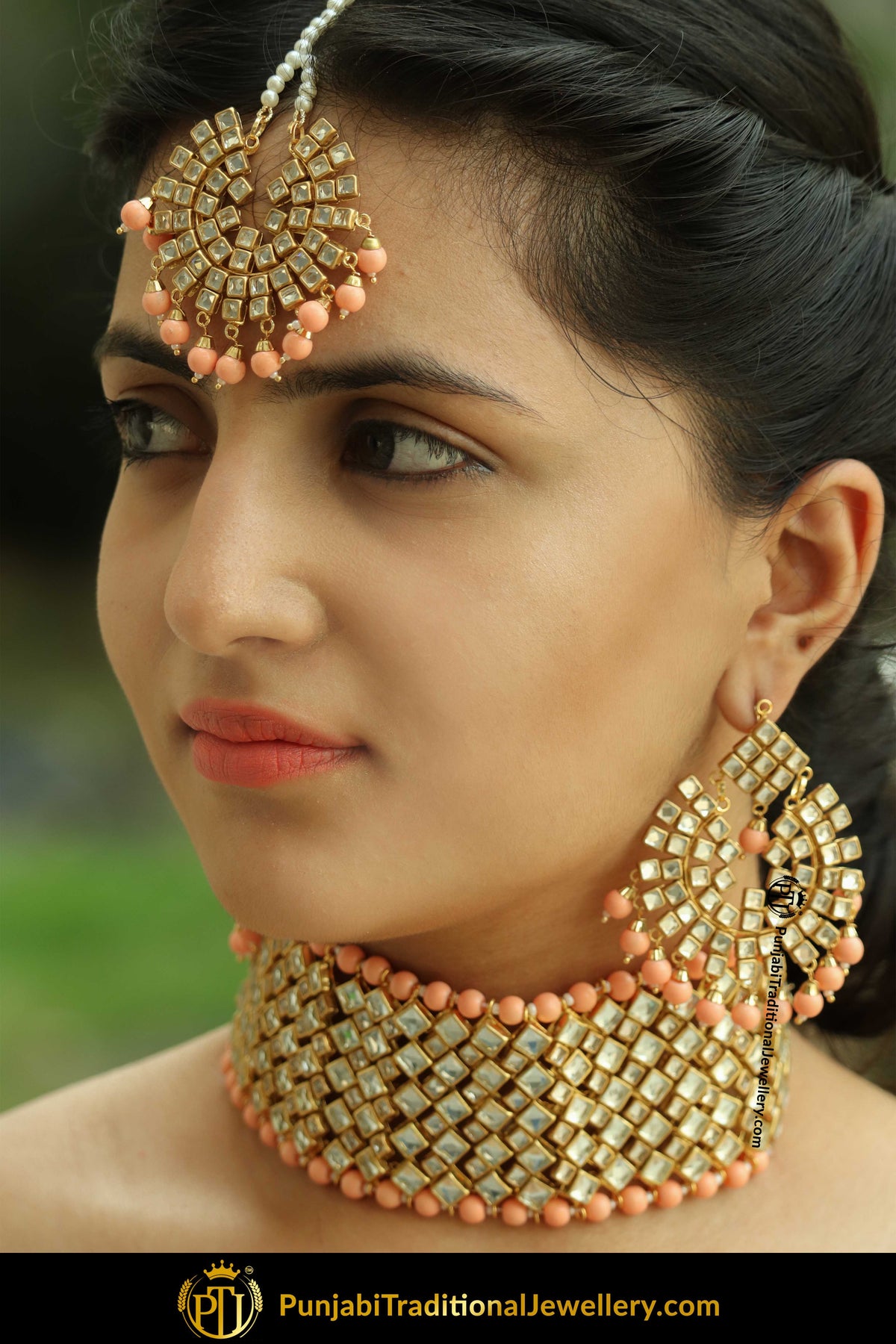 Zaza Gold Finished Peach Choker  Kundan Necklace Set | Punjabi Traditional Jewellery Exclusive