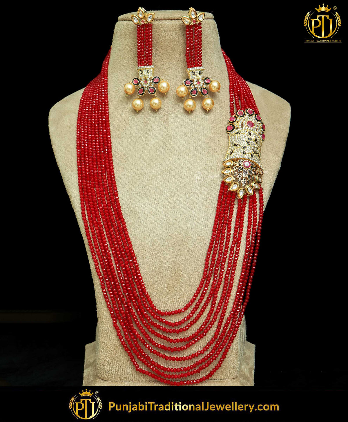 Red Mugal Pearl Kundan Mala Necklace Set | Punjabi Traditional Jewellery Exclusive