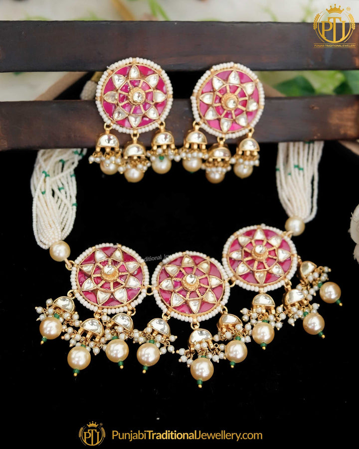 Gold Finished Rubby Kundan Pearl Choker Set | Punjabi Traditional Jewellery Exclusive