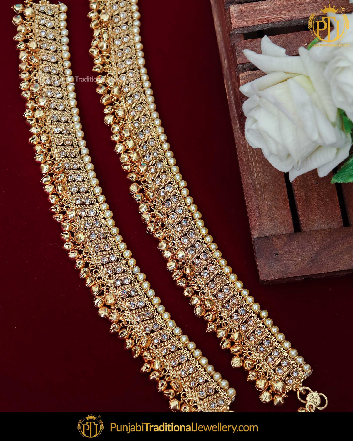 Gold Finished Champagne Stone Payal | Punjabi Traditional Jewellery Exclusive