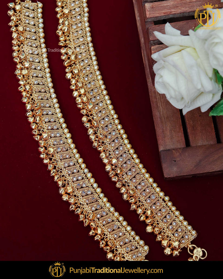 Gold Finished Champagne Stone Payal | Punjabi Traditional Jewellery Exclusive