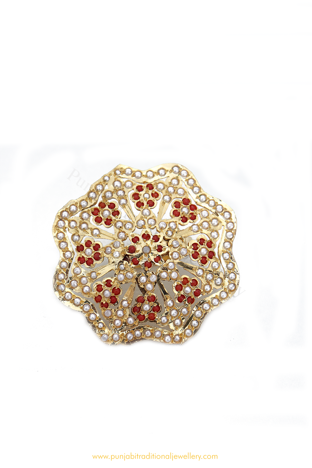 Gold Finished Navratan Kundan Ring By PTJ