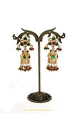 Gold Finished Rubby Emerald Kundan Jhumki Earrings by PTJ