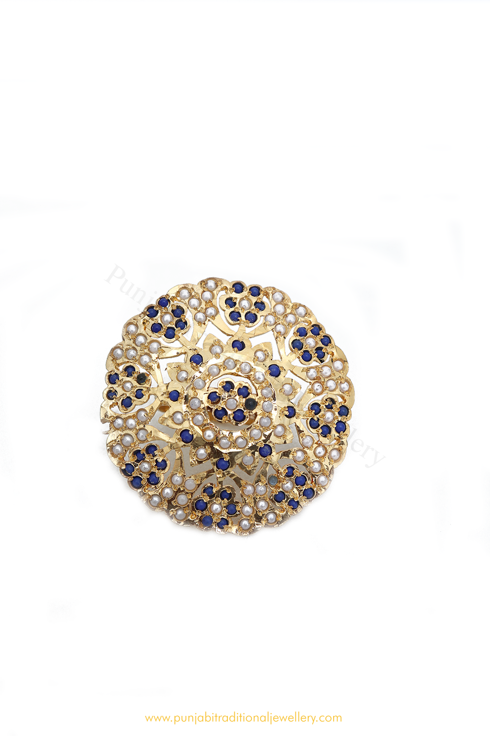 Gold Finished Blue Jadau Ring By PTJ