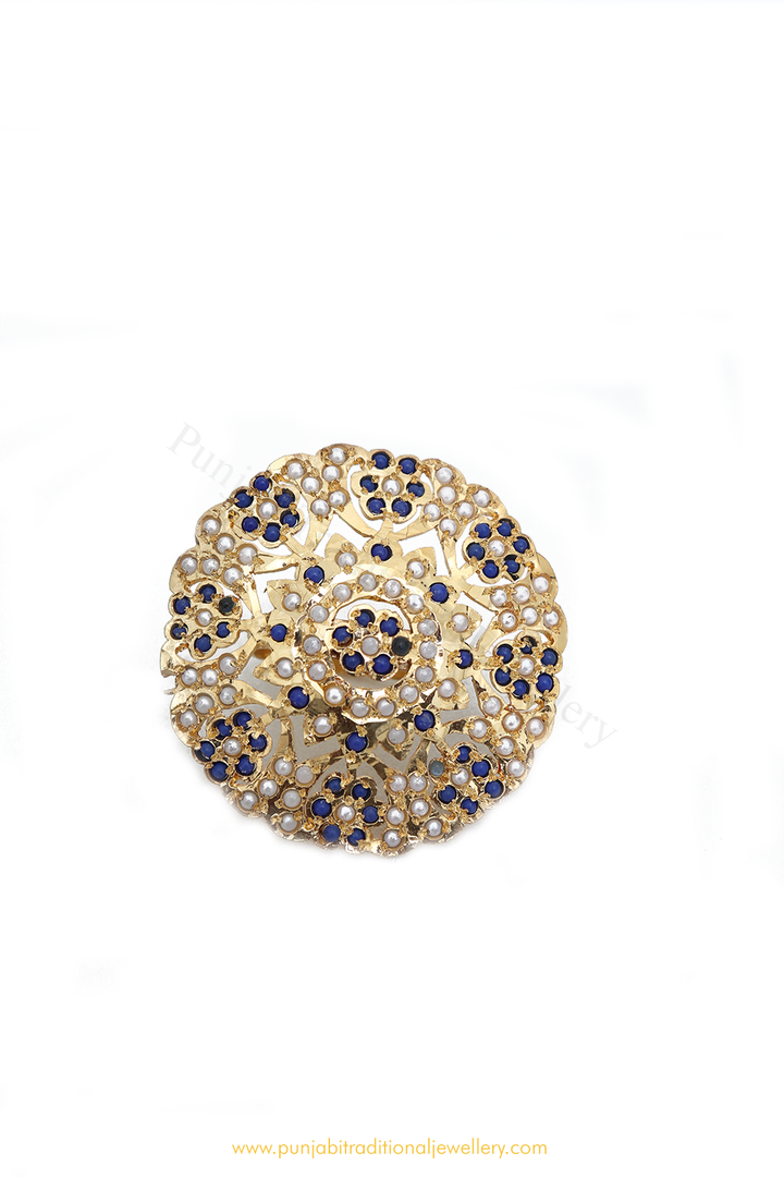 Gold Finished Blue Jadau Ring By PTJ