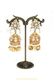 Gold Finished Pippal Patti Kundan Jhumki Earrings by PTJ