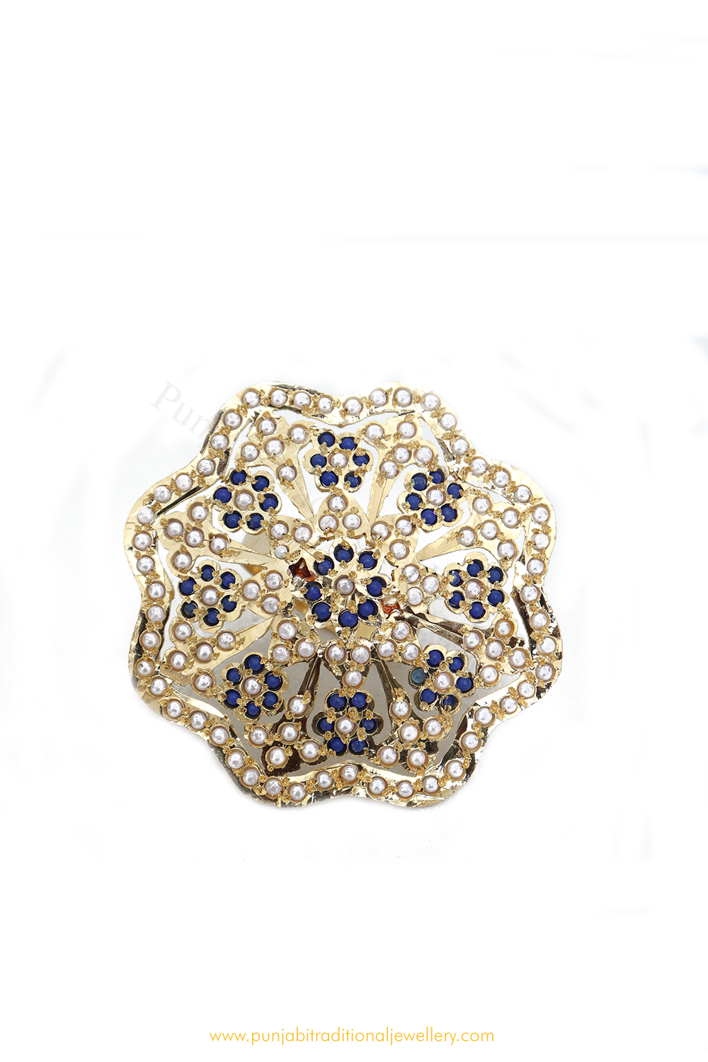 Gold Finished Blue Jadau Ring By PTJ