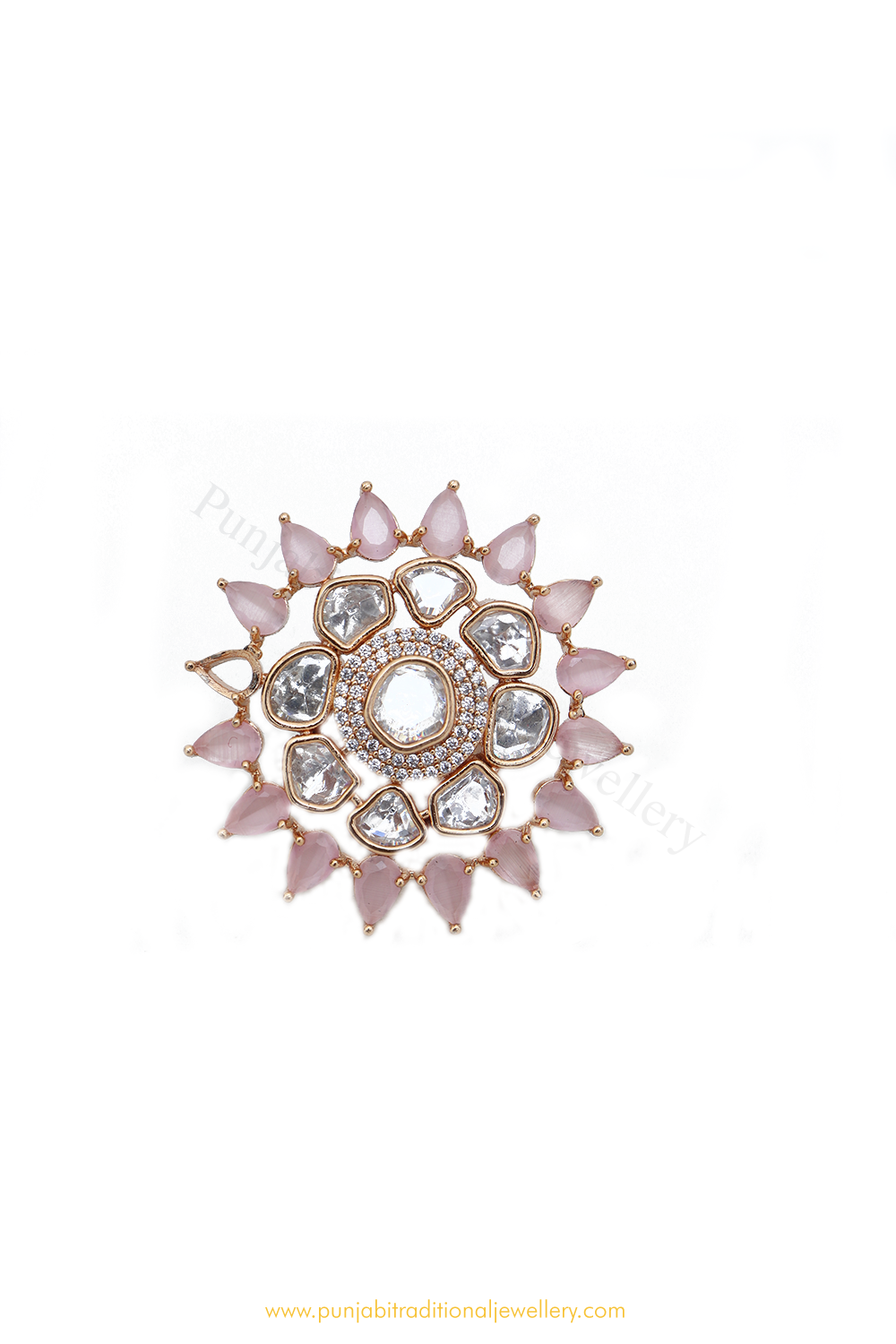 Gold Finished Navratan Kundan Ring By PTJ