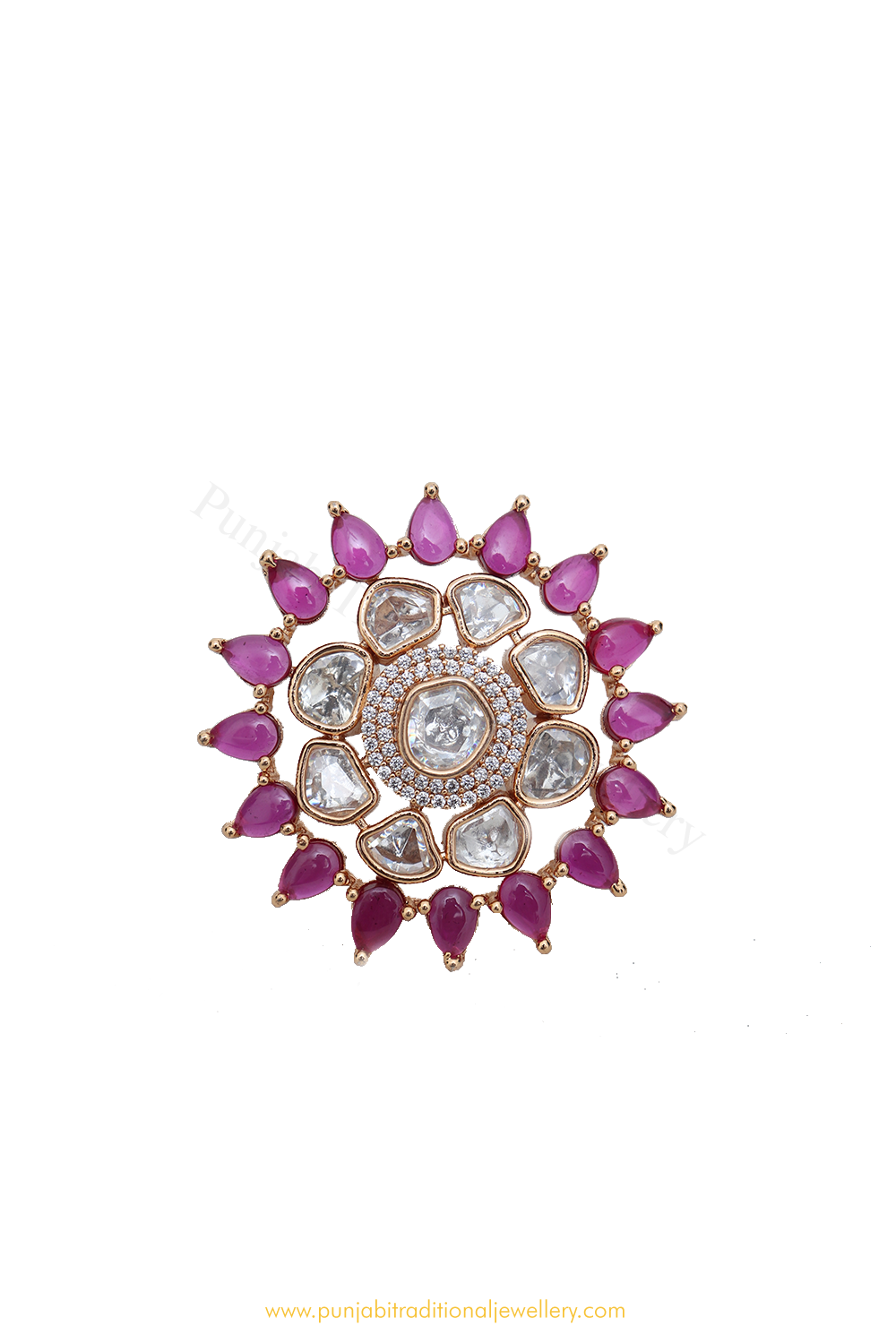Gold Finished Navratan Kundan Ring By PTJ