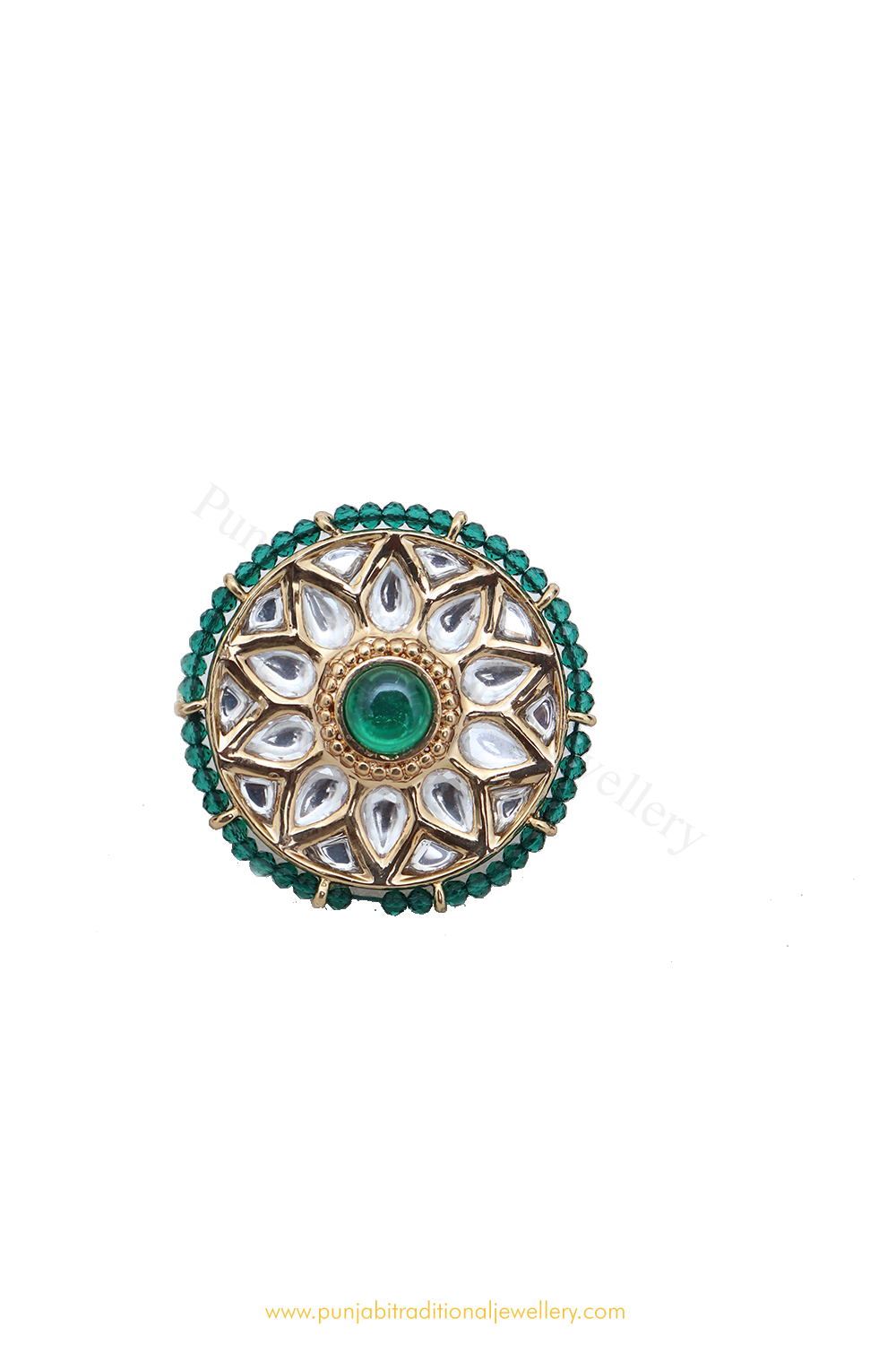 Gold Finished Navratan Kundan Ring By PTJ