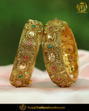 Antique Gold Finished Rubby Green Gokhdu bangles Openable Bangles (Pair) | Punjabi Traditional Jewellery Exclusive