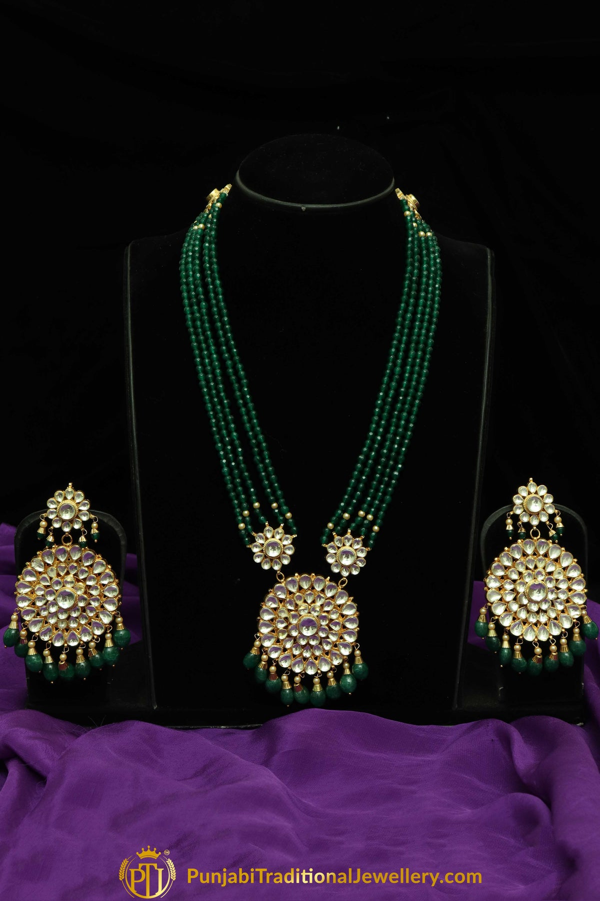 Amaya Emerald Kundan Long Necklace Set | Punjabi Traditional Jewellery Exclusive