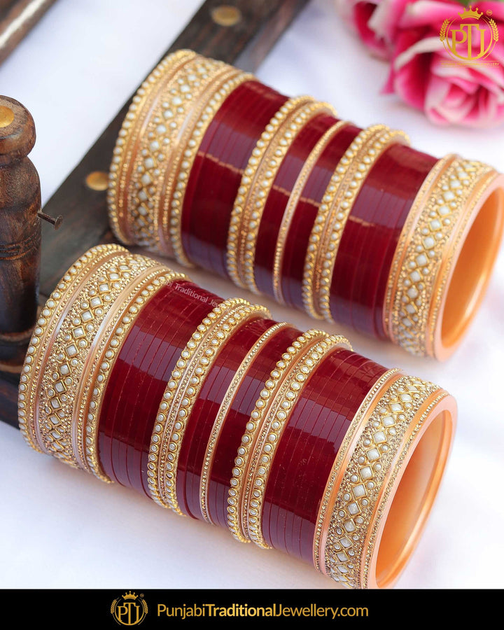 Maroon Pearl Bridal Chura | Punjabi Traditional Jewellery Exclusive