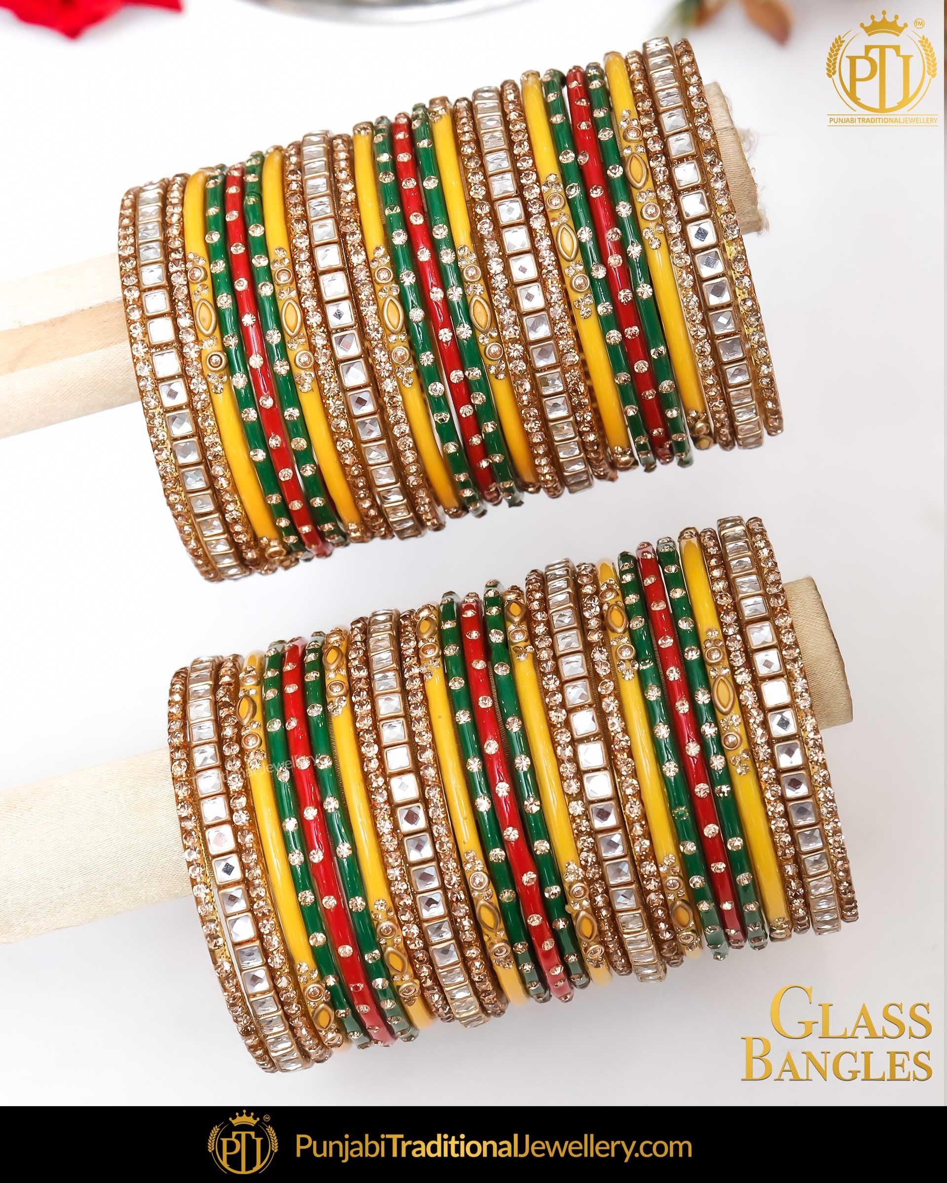 Multi Kundan(For Both Hands) Glass Bangles Set | Punjabi Traditional Jewellery Exclusive
