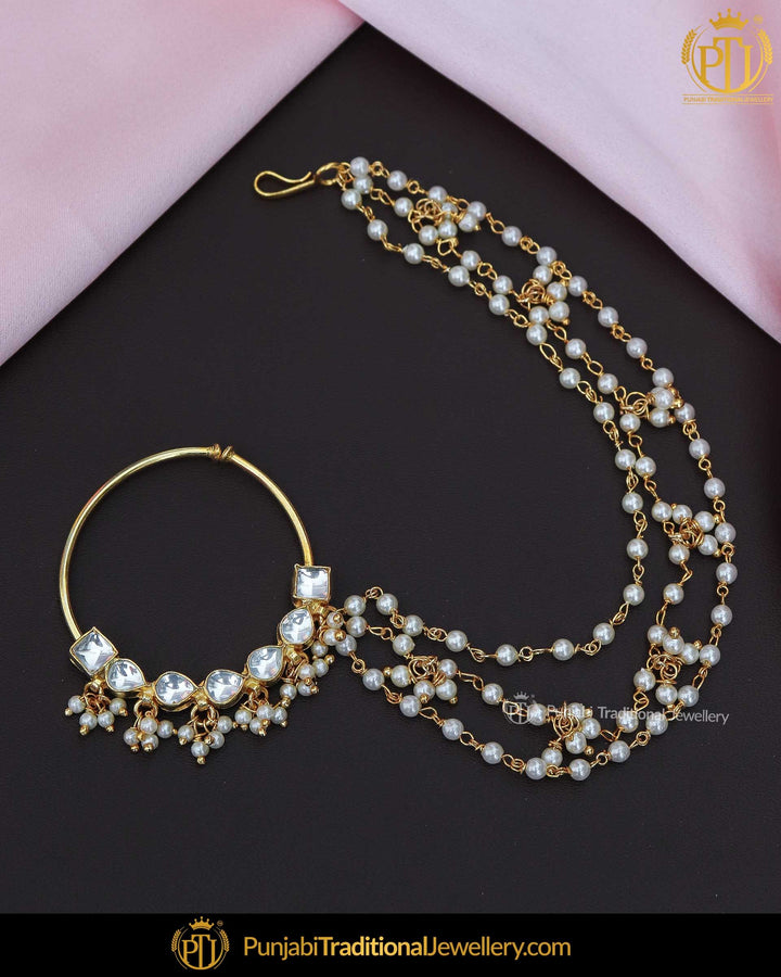 Gold Finished Kundan Pearl Nath | Punjabi Traditional Jewellery Exclusive