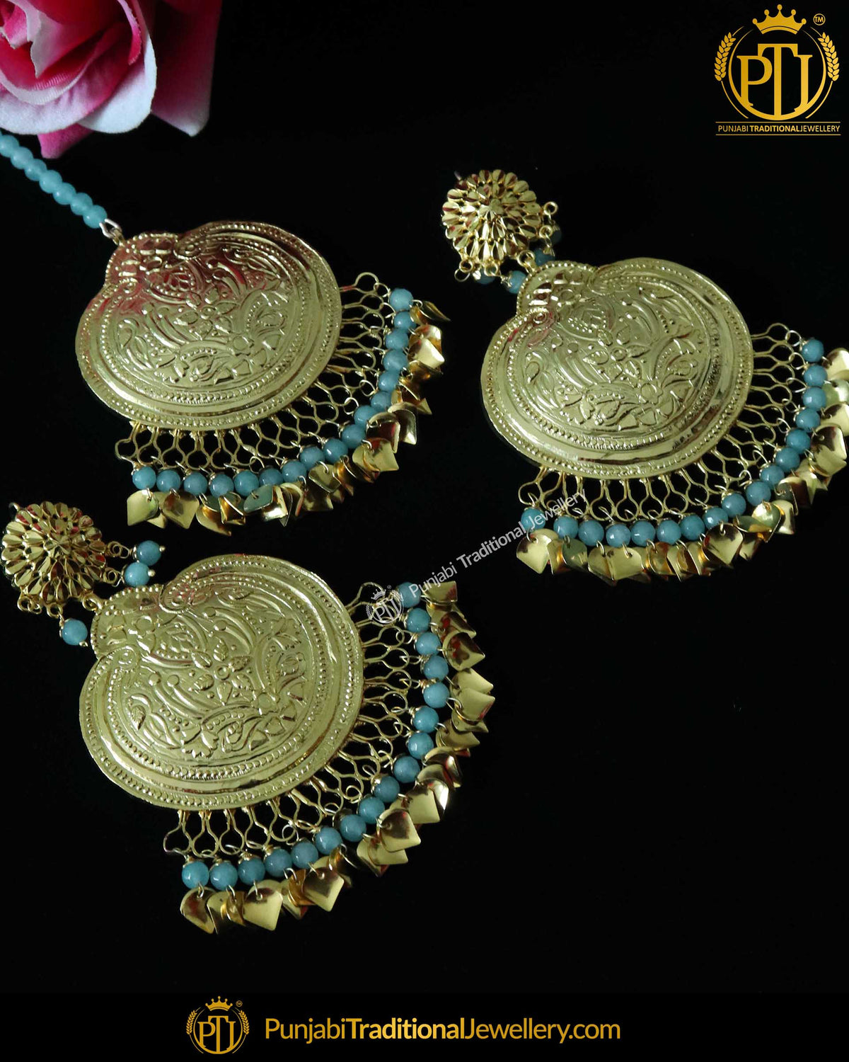 Firzoi Pippal Patti Patra Earring Tikka Set | Punjabi Traditional Jewellery Exclusive