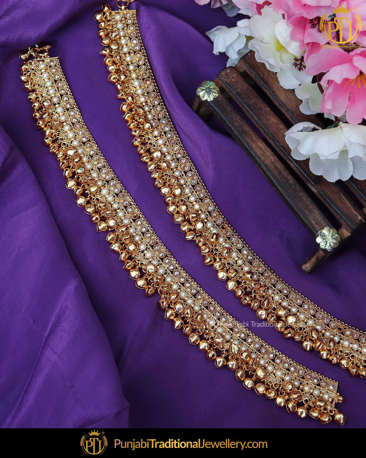 Gold Finished Champagne Stone Payal | Punjabi Traditional Jewellery Exclusive
