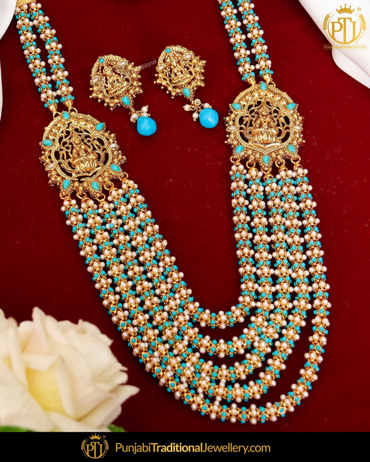 Antique Gold Finished Firozi Pearl Johda long Set | Punjabi Traditional Jewellery Exclusive
