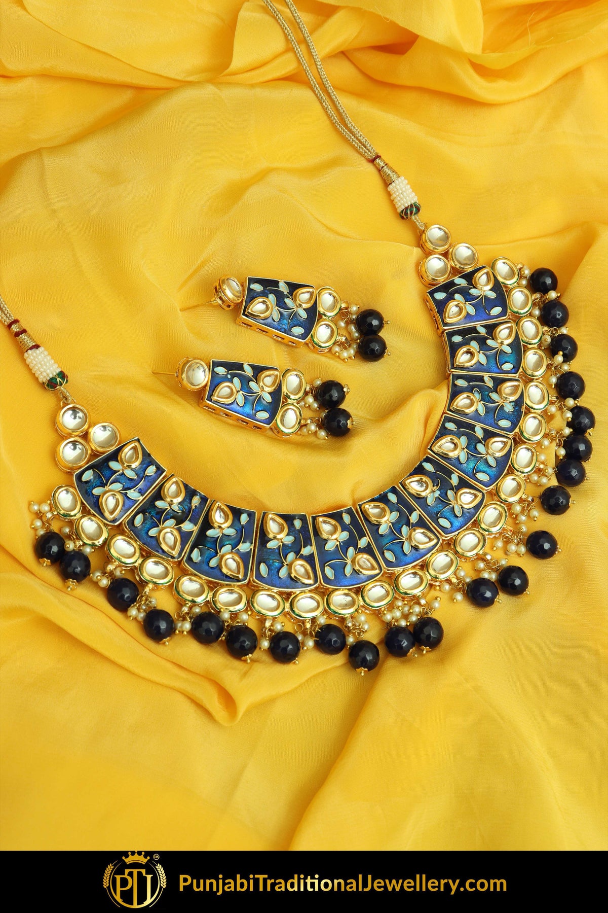 Kalima Hand Painted Blue Kundan Necklace Set & Earrings | Punjabi Traditional Jewellery Exclusive