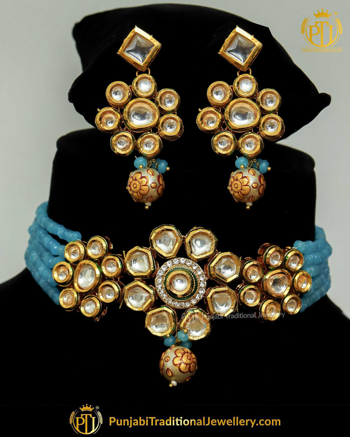 Firozi Kundan Pearl Choker Set | Punjabi Traditional Jewellery Exclusive