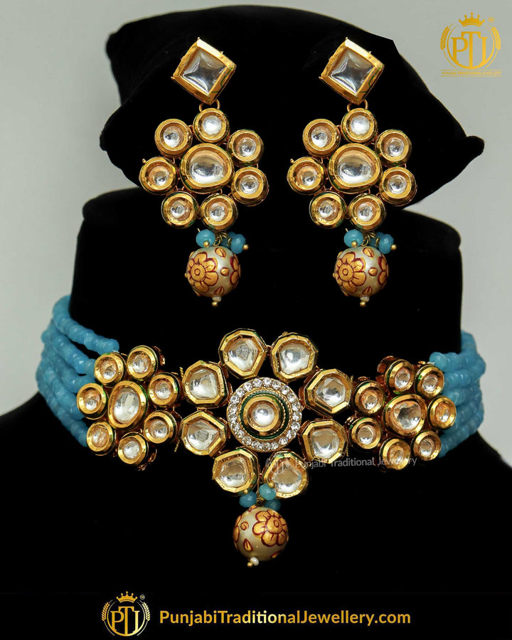 Firozi Kundan Pearl Choker Set | Punjabi Traditional Jewellery Exclusive