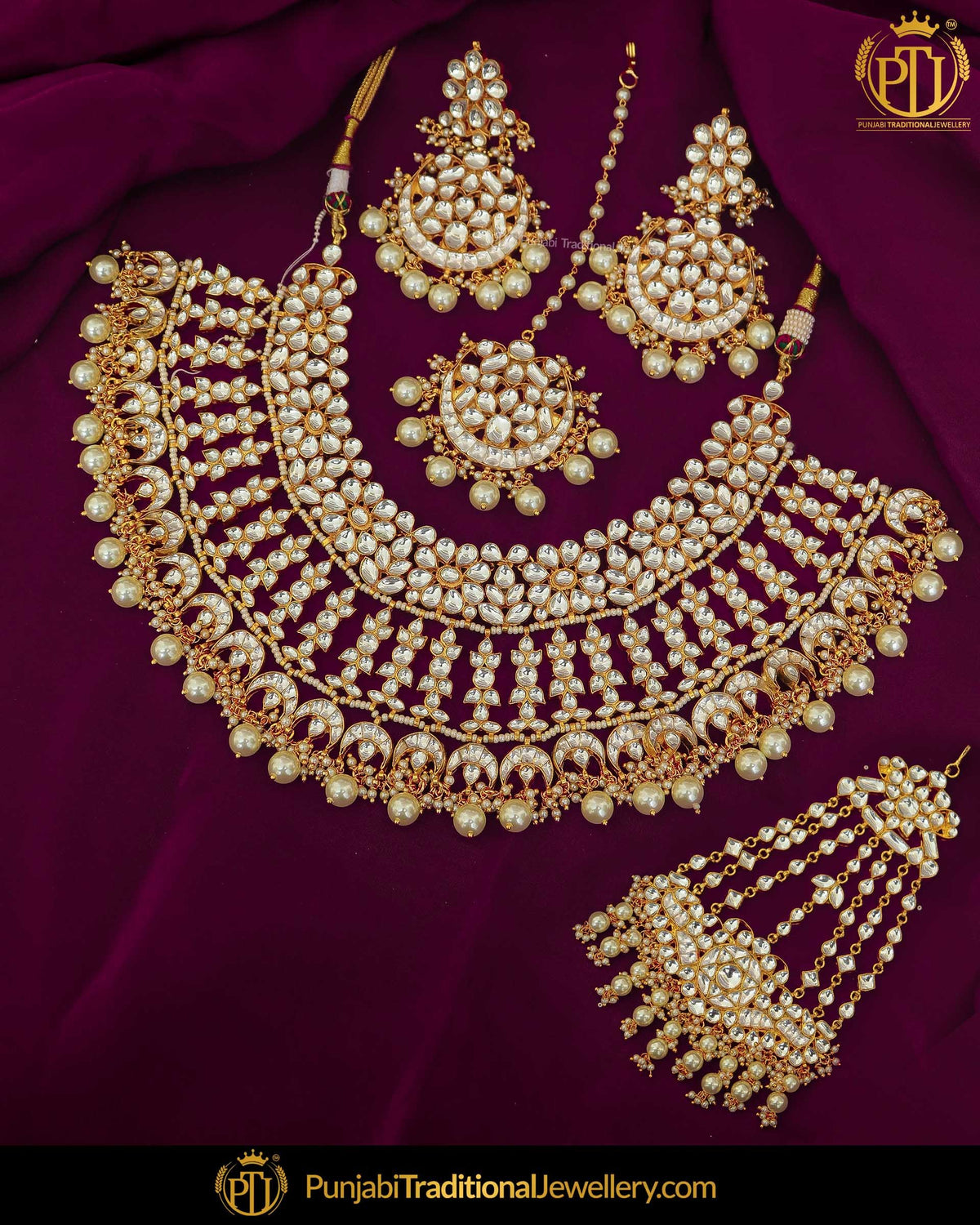 Gold Finished Kundan Bridal Necklace Set & Passa | Punjabi Traditional Jewellery Exclusive